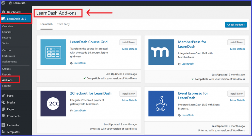 Install Add-ons for LearnDash plugin