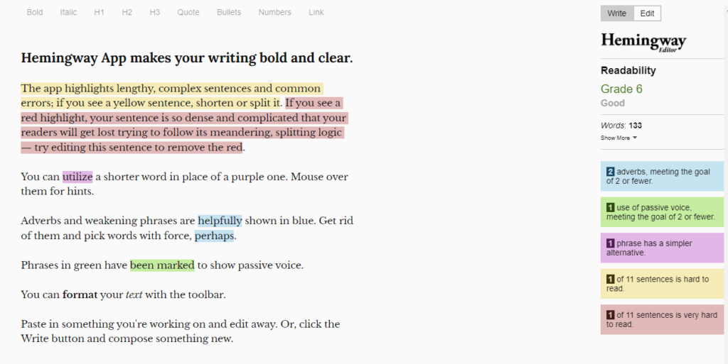 Hemingway app- website optimization tools