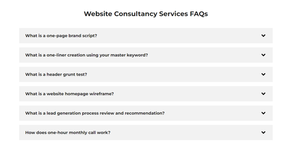 FAQ example - website features