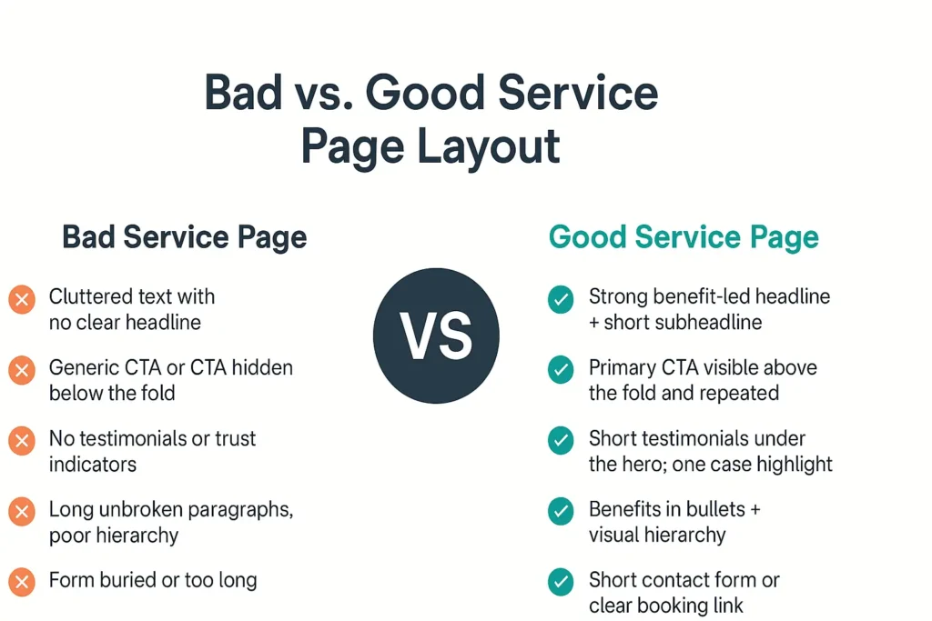 Bad vs Good Service Page Layout