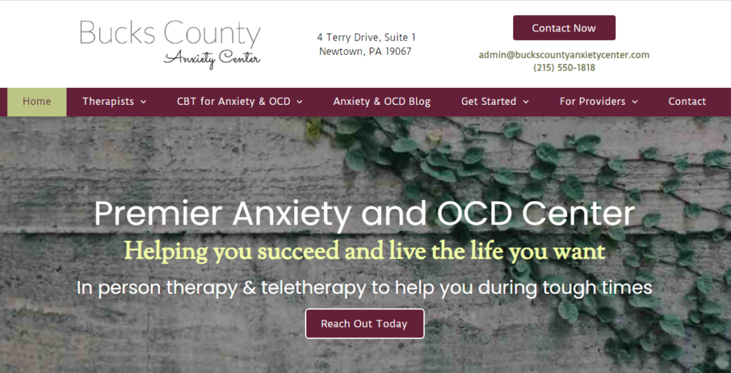Bucks County Anxiety Center websites for therapists
