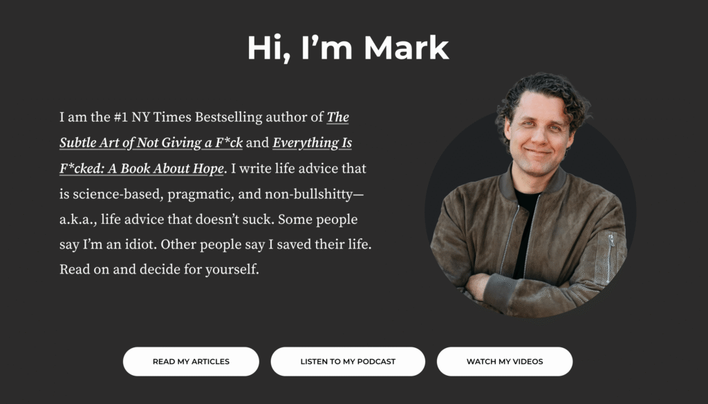mark manson personal branding website