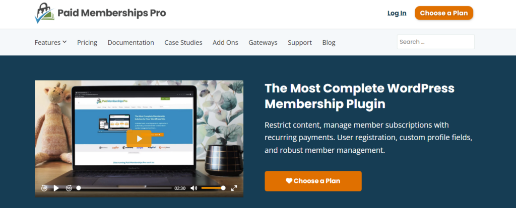 2. Paid Memberships Pro - WordPress
membership plugin
