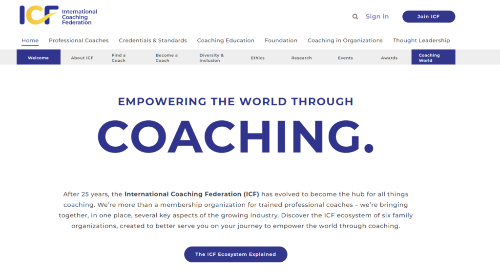 1. International Coach Federation (ICF):