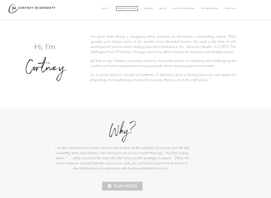 Key features of Cortney McDermott about me page:
