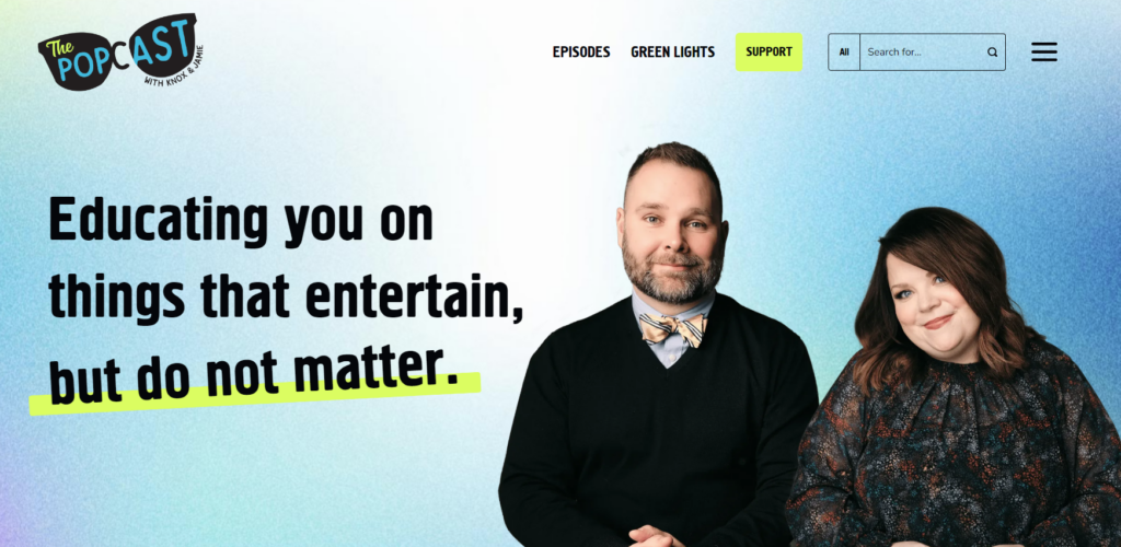 4. The Popcast with Knox and Jamie Podcast Website Templates