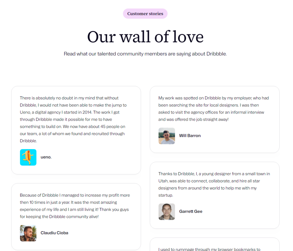 5. Dribbble testimonial page