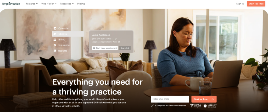 SimplePractice therapy appointment software