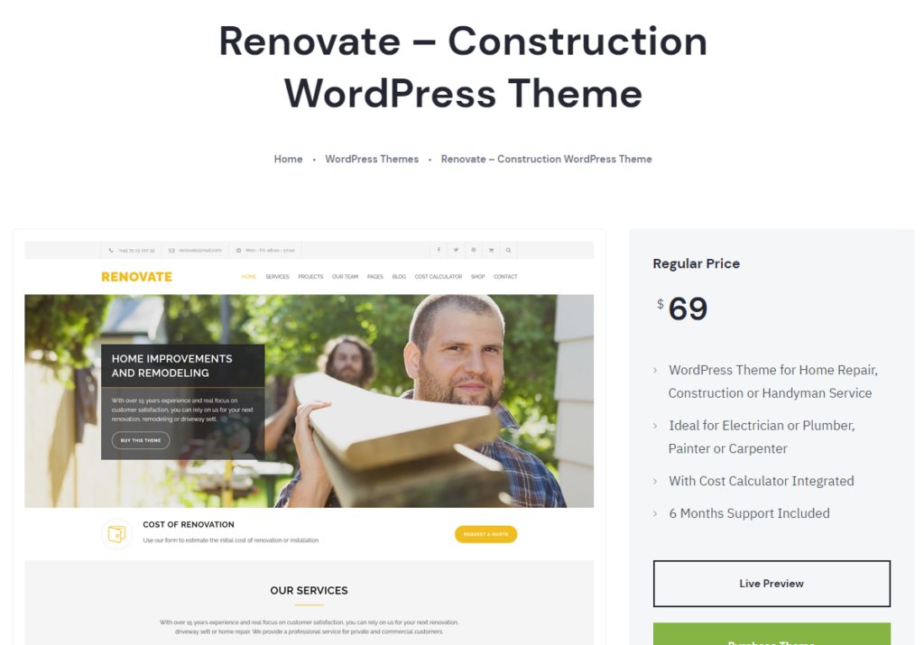 Renovate Construction website