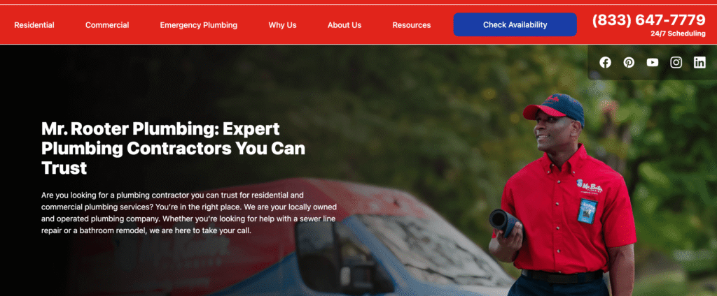 Mr. Rooter Plumbing - Best Plumbing Websites in 2026