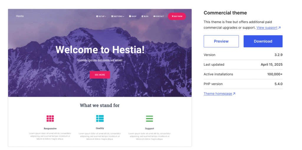 Hestia - WordPress minimalist theme
