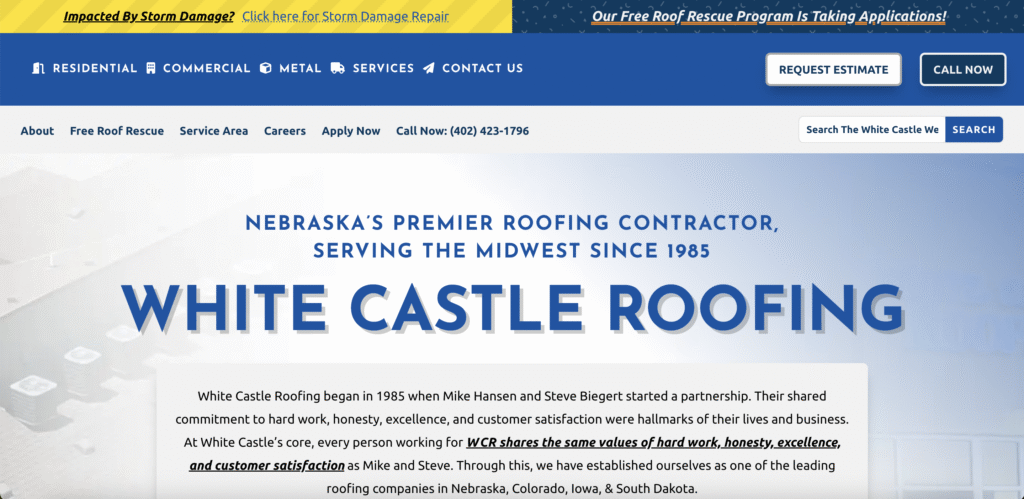 Websites for Contractors 2. White Castle Roofing