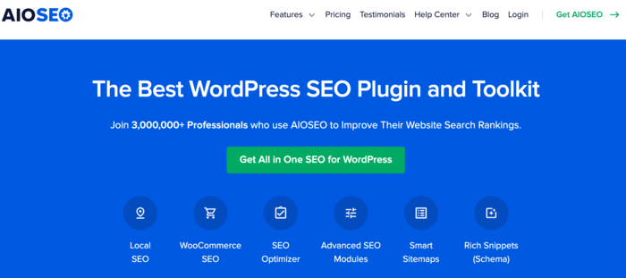 AIOSEO homepage header showing multiple seo integration options
