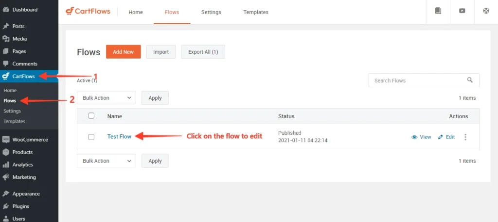 Dispalying Integration of CartFlows plugin in WordPress