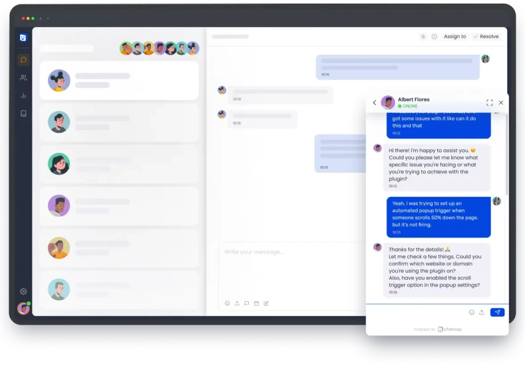 Chatway Live Chatbot for shopify displaying conversation with customer