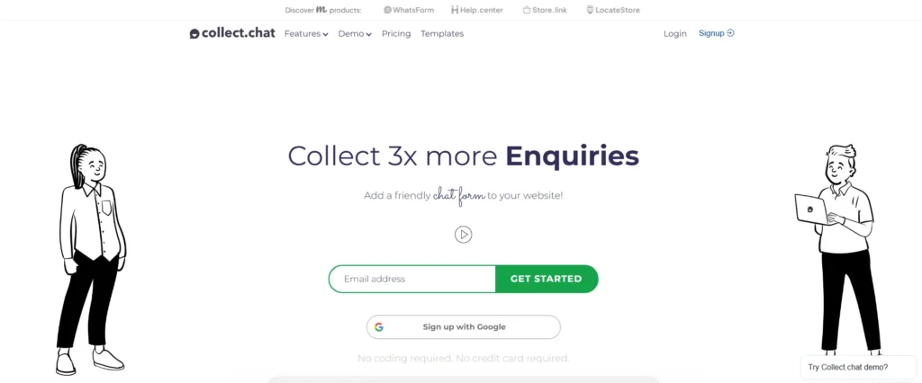 Collect.chat homepage interface