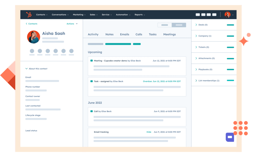 Hubspot best wordpress chatbot dashboard displaying list of task