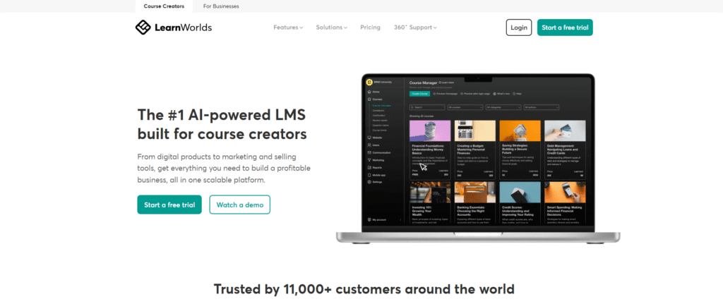 View of the LearnWorlds with Ai-powered LMS For course creation
