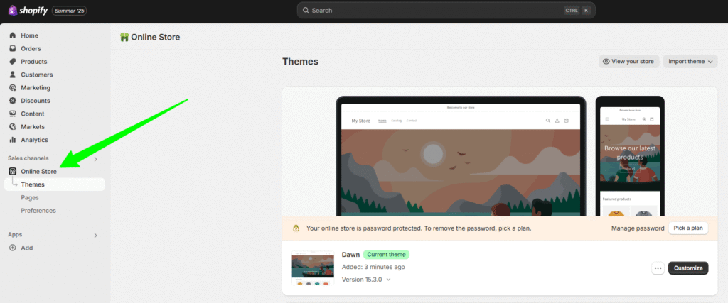 Shopify Online Store Preferences section with field to paste GA4 Measurement ID