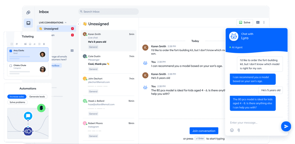 Tidio chatbot for shopify displaying customer care dashboard