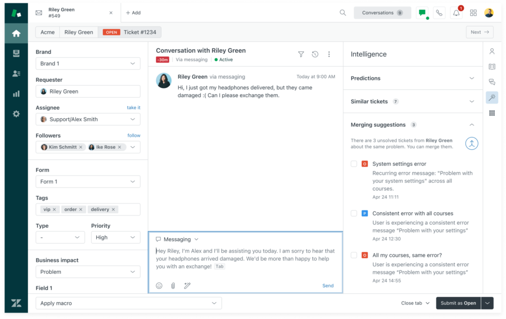 Zendesk an AI-powered chatbot dashboard
