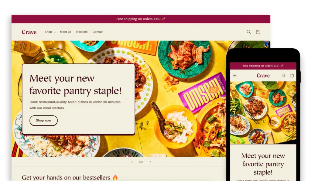 CRAVE shopify FREE theme with vibrant colors designed for food and playful product stores