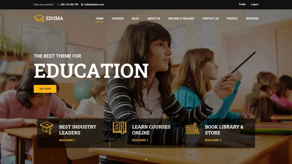 EDUMA education website template homepage layout presenting modern layout