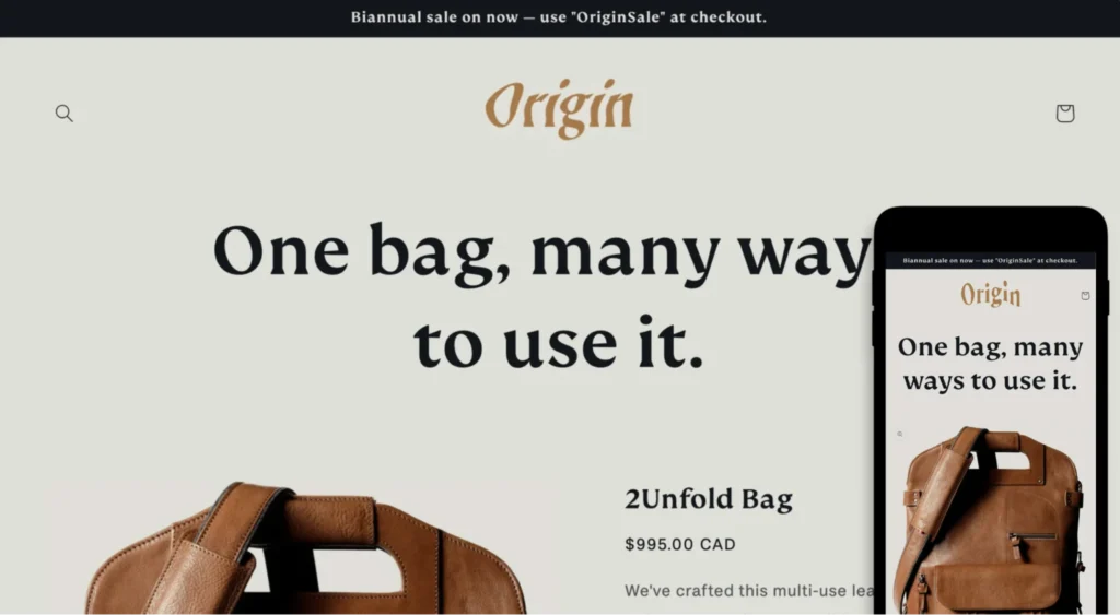 Origin Shopify theme with minimalist design perfect for UNIQUE PRODUCTS
