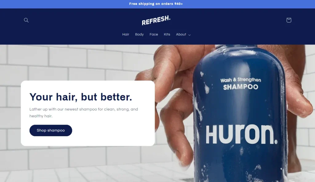 Refresh Shopify theme featuring bold typography and clean layout