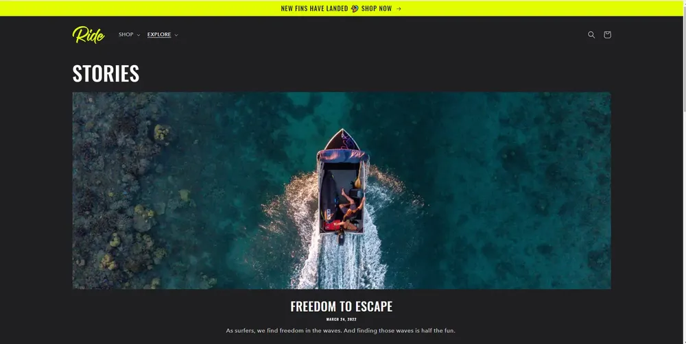 Ride Shopify theme for sports and adventure stores with dynamic visuals and responsive design