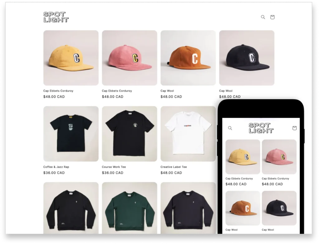 SPOTLIGHT THEME LAYOUT product stores with a focused, mobile-first design