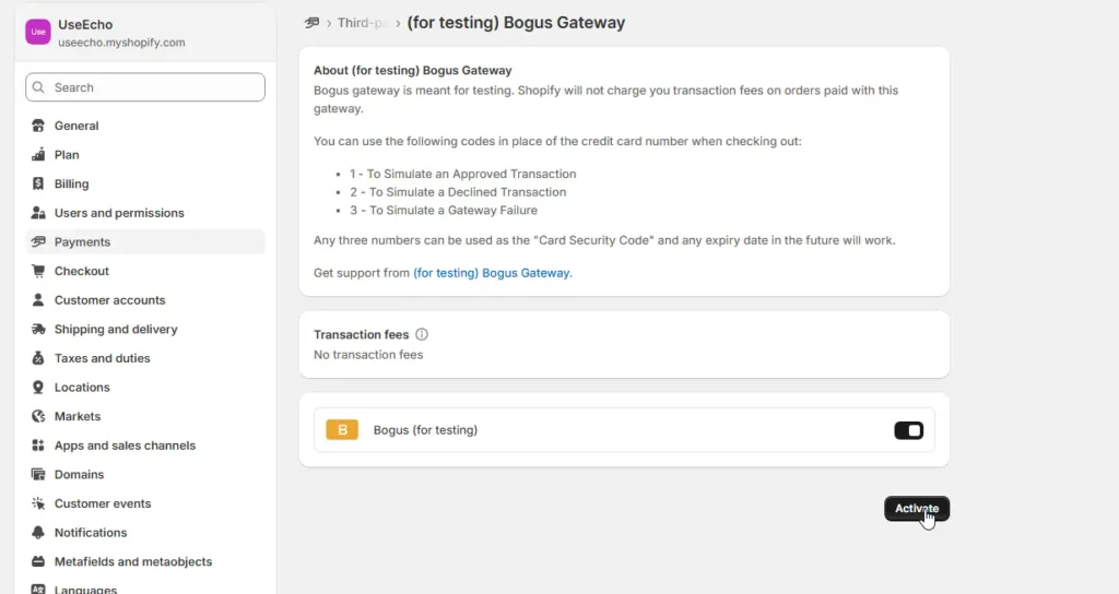 avtivate Bogus gateway