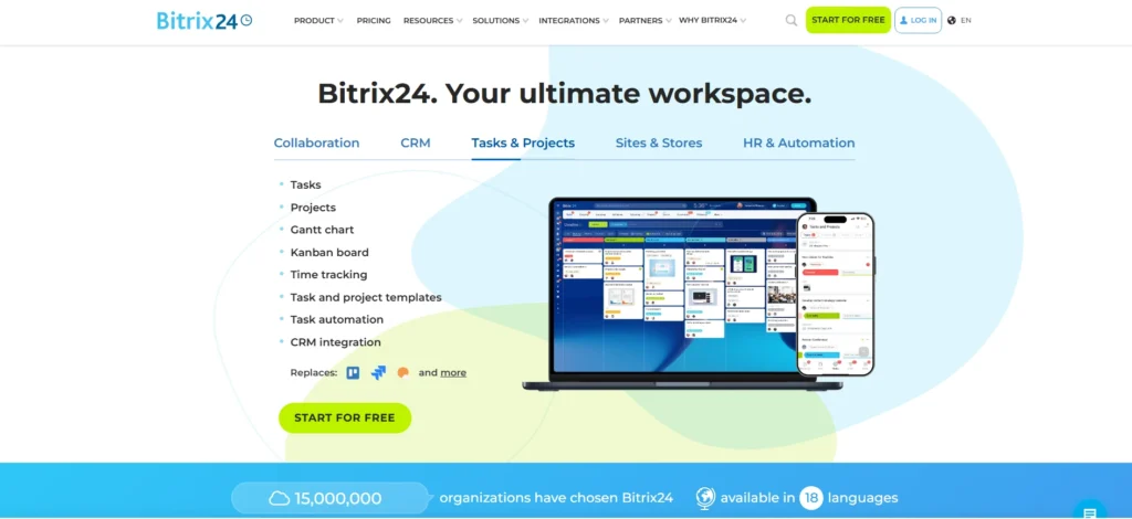 Bitrix24 website banner displaying text and picture