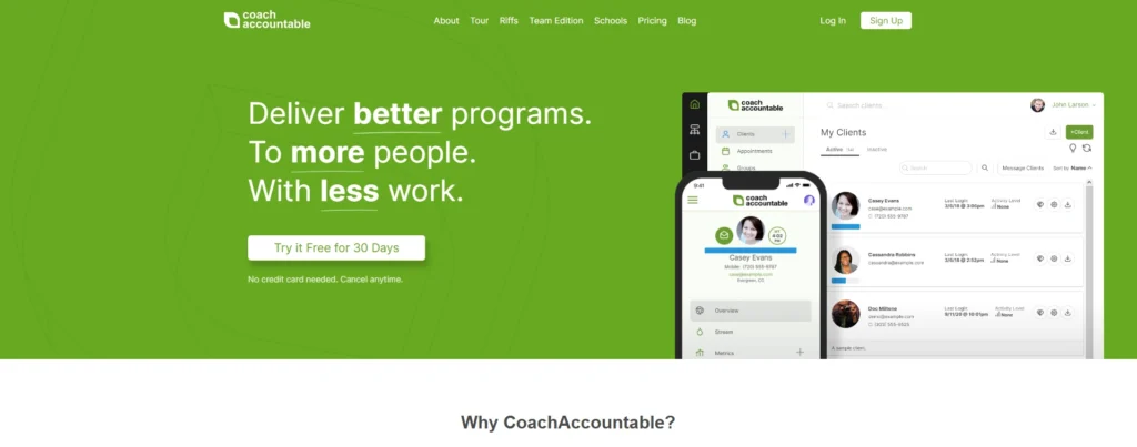 CRM for finance coaches website screenshot
