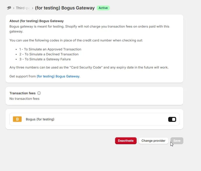 Deactivate payment in bogus gateway