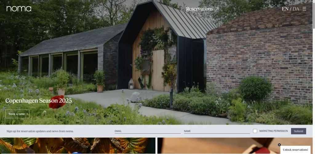 Noma- restaurant website examples