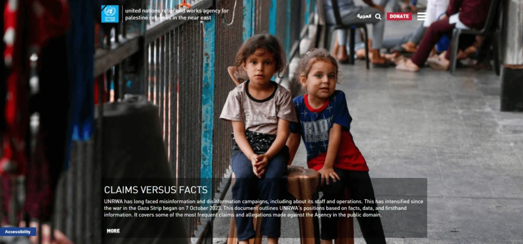 UNRWA website design for nonprofit organization