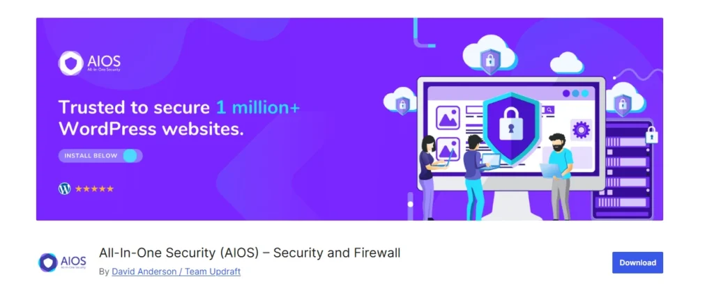 All In One WP Security & Firewall banner with a download button