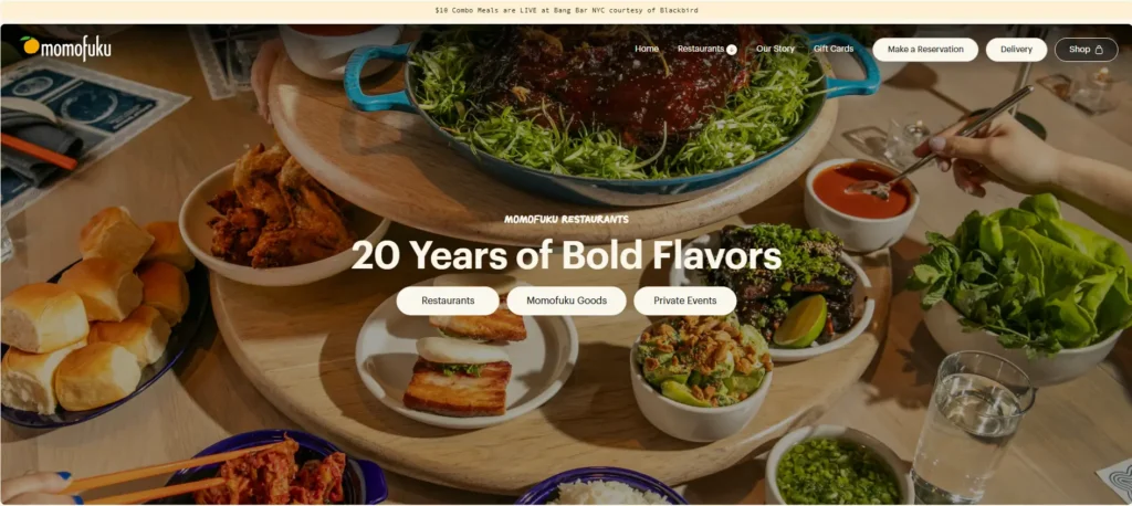 momofukunoodlebar - restaurant website examples