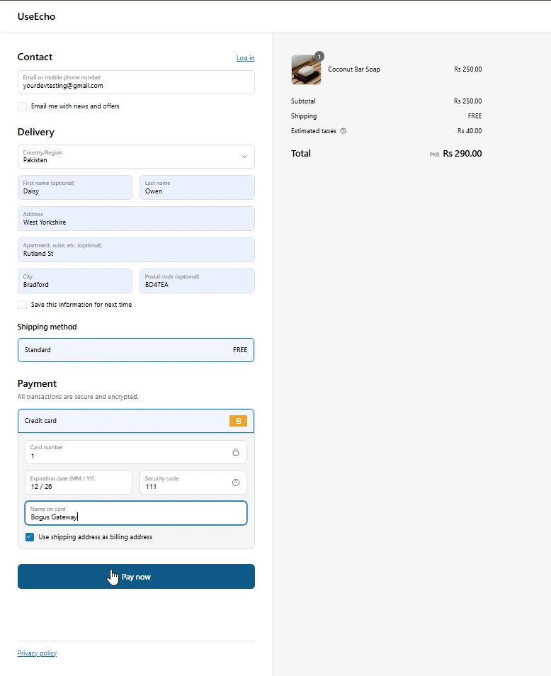 shopify checkout page