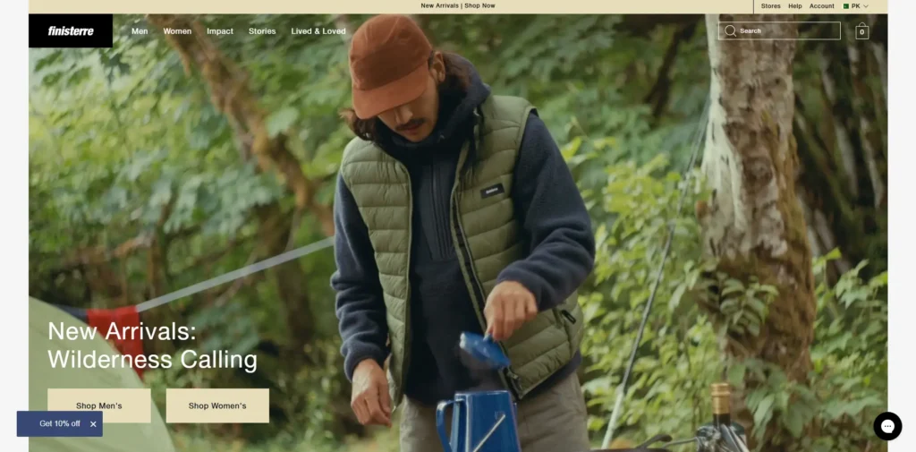 Finisterre ecommerce clothing website