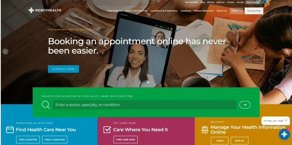 Mercy Health website layout