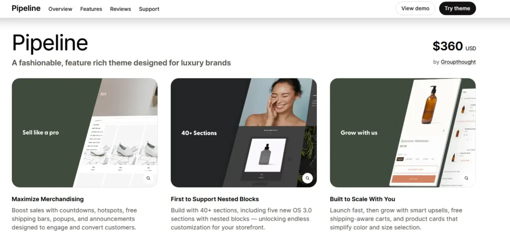 Pipeline fashion feature rich custom shopify theme