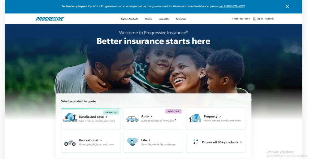 Progressive - insurance company website design