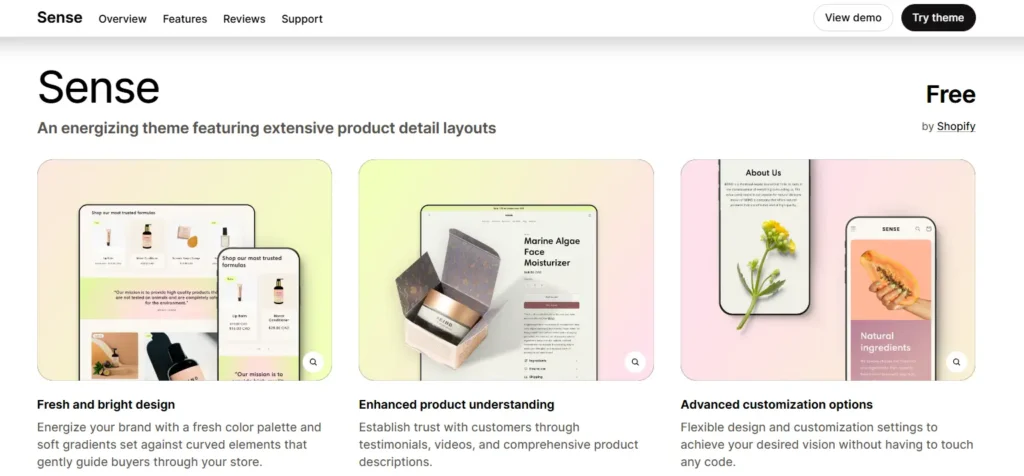 Sense free custom shopify theme