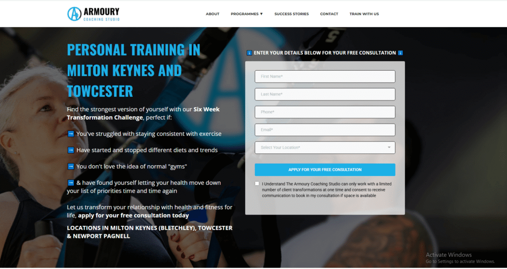 Website Design for Personal Trainers: Armoury Coaching Studio